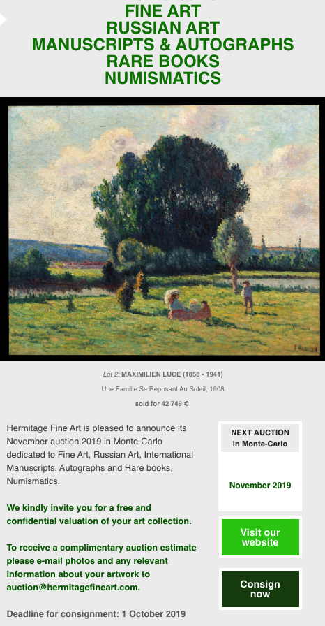 Page Internet. Monaco. Auction fine art, russian art, manuscripts & autographs, rare books, numismatics. 2019-11-16